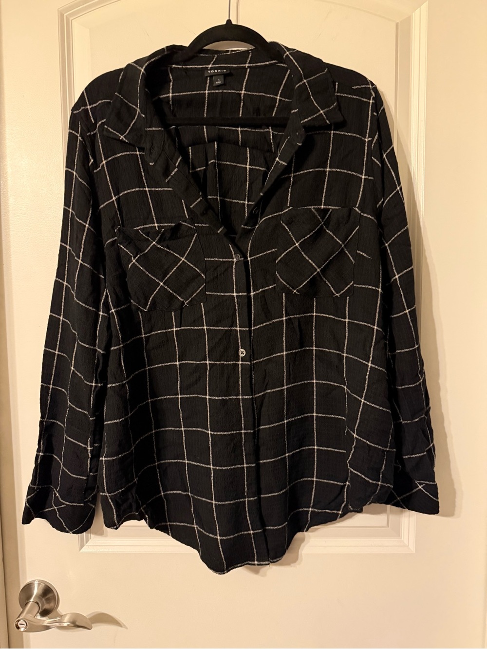 torrid Black Shirt with White Windowpane Grid